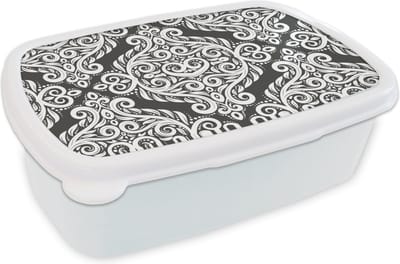 Broodtrommel Wit - Lunchbox - Brooddoos - Patroon - Abstract - Wit - 18x12x6 cm - Volwassenen