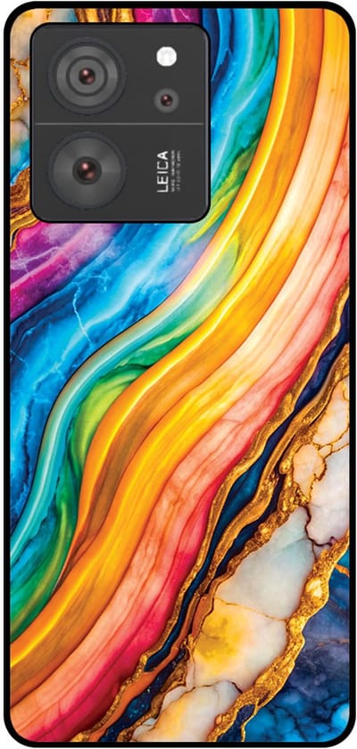 Smartphonica Telefoonhoesje Geschikt voor Xiaomi 13T / 13T Pro met Regenboog Goud Marmer Opdruk - TPU Backcover Case Rainbow Gold Marble Design geschikt voor Xiaomi 13T;Xiaomi 13T Pro