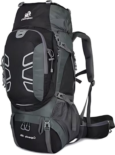 CarryQuest® - 60L Bergbeklimmen Rugzak - Weerbestendige Nylon Hiking Backpack met Rugventilatie, Reflecterende Strepen, Meerdere Compartimenten & Front-/Toploader - 32x26x75 cm - Zwart