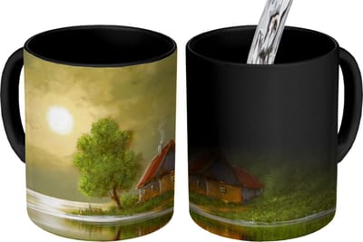 Magische Mok - Foto op Warmte Mokken - Koffiemok - Schilderij - Olieverf - Huis - Natuur - Water - Magic Mok - Beker - 350 ML - Theemok