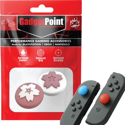 Gadgetpoint - Thumb Grips voor Nintendo Switch Joy-Con Controllers - Gaming Thumbgrips - Performance Anti-Slip Thumbsticks - Bescherming Accessoires - Bloemetjes - Roze/Wit