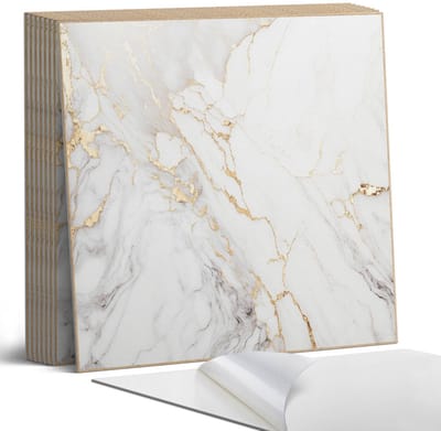Coloray Plaktegels - Elegant marmer met aderen Portugese Tegels - 30 cm x 30 cm - Wit Plaktegels - 9 stuks - Vierkant PVC Tegels - Plaktegels Keuken - Zelfklevende Vloertegels - Vinyl Tegels Zelfklevend - Zelfklevende Tegels