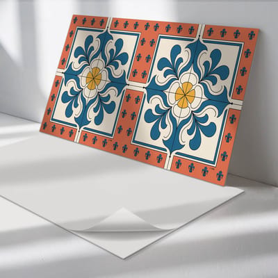 Wallfluent Vinyl Tegels - Volkspatroon met Bloemen Vinyl Tegels Zelfklevend - 40 cm x 20 cm - Blauw PVC Tegels - 10 stuks - Rechthoek PVC Tegels - Texturen Plaktegels - Zelfklevende Vinyltegels - Plaktegels Keuken en Badkamer