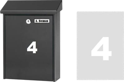 Huisnummer sticker 4 WIT (6cm hoog) / plakcijfer / cijfersticker