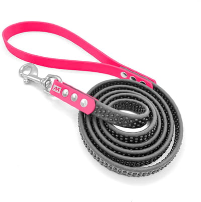 Miqdi hondenriem met noppen - BioThane ® - roze - 2 meter - extra sterk - extra grip