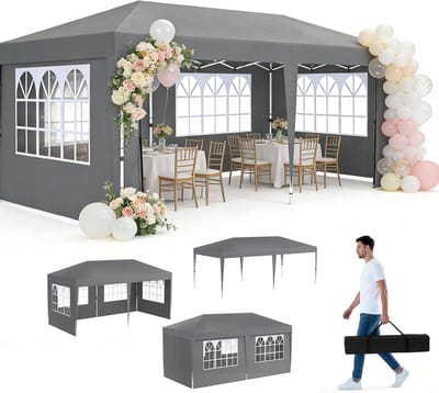 Vouwbare Partytent - Feesttent Paviljoen - Buitenfeesten Organiseren - Waterdicht UV-bestendig - 3 x 6 m - Grijs