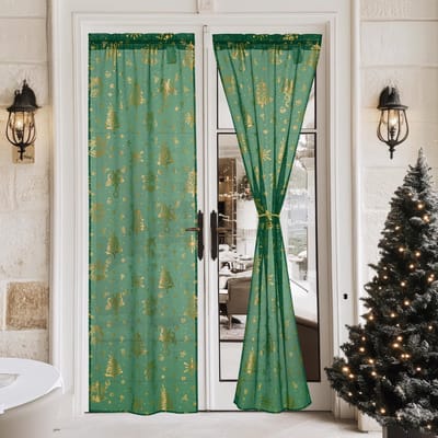 Dailygoods- Kerstgordijnen Doorschijnend - 2 Stuks - 60x240cm - Lichtfilterend - Roedezak met 2 Maten - Feestelijke Motieven - Gordijnen