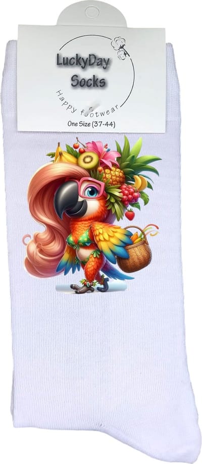 Papagaai - Verjaardag cadeau - Grappige sokken - Print sokken - Leuke sokken voor heren en dames - Moederdag - Vaderdag - Cadeau voor hem en haar - Kerstcadeau - Vrolijke sokken - Vakantie - Valentijns cadeau - Socks waar je Happy van wordt - 37-44