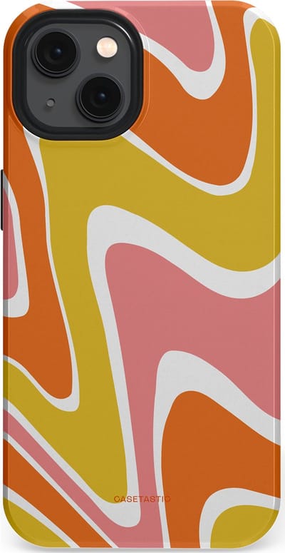 Casetastic hoesje geschikt voor Apple iPhone 13 - MagSafe - Dubbellaagse bescherming - Retro rave - Fashion Case - Goud Terracotta Koraal Wit