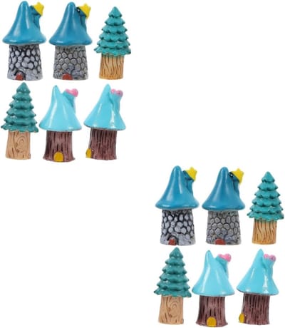 Mini Huis Ornament - Tuin Decoratie - Mini Tuin Decoreren - Weerbestendig Hars - 3x1.6x1.6cm x12 - Hemelsblauw