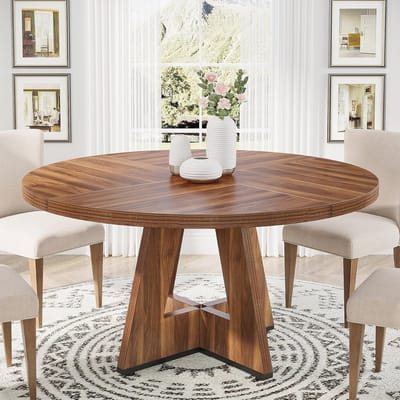 Ronde Eettafel - Keukentafel - Gezellig Tafelen - Boerderijstijl Design - 120 cm Diameter - Rustiek Bruin