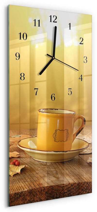 Tulup Wandklok - Beker Glazen Wandklok Design - 30x60 cm - Goud Klok Glas Met Opdruk - Zwarte Handen - Rechthoekige Wandklok - Klok Glas Met Opdruk - Moderne Wandklok Glas