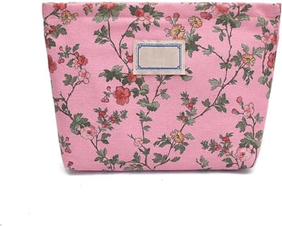 Famanu – Extra grote canvas make-up tas met bloemenprint, duurzame toilettas voor reizen en dagelijks gebruik