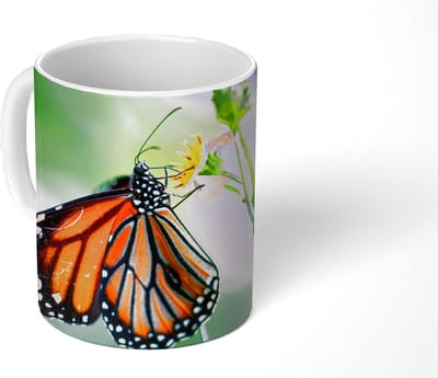 Mok - Koffiemok - Vlinder - Bloemen - Insecten - Mokken - 350 ML - Beker - Koffiemokken - Theemok
