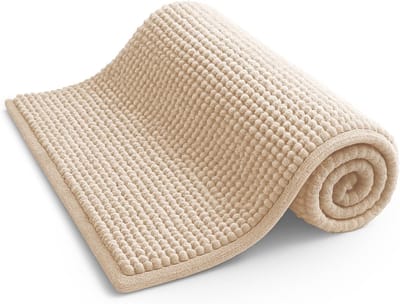 Antislip - en toiletmat van microvezel – Zacht, pluche en comfortabel kleed, geschikt voor de wasmachine – Absorberend en sneldrogend voor een hygiënische en schone badkamer en woning – (40x60 cm) Beige