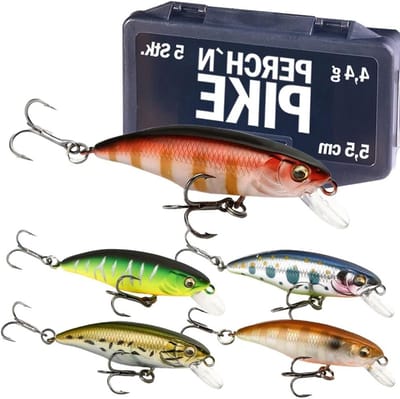 Wobbler in 5-delige set voor forel en baars, 5,5 cm, kunstaasset voor spinvissen, Minnow-aas zinkend voor zoet water, Ultra Light 4,4 g, 5,5 cm, in verschillende decors, forelaas