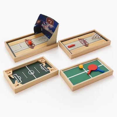 Lomera 4-in-1 Tafelspel - Multifunctionele Speeltafel - Tafelvoetbal - Tafeltennis - Bowlen - Basketbal - Houten Speeltafel - Compacte Afmeting - Geschikt voor 2 Spelers - Wisselbare Ondergrond - Indoor Spel - Sport en Spel - Eenvoudig Wisselen