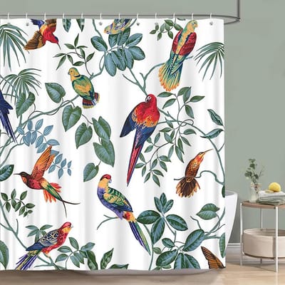 Vintage Bloemen Kleurrijke Vogel Douchegordijn Aquarel Schilderij Kunst Creatief Huis Polyester Douchegordijnen Badkamer Decor 120x180cm