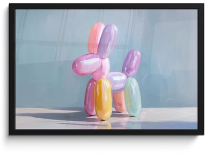 Poster in lijst - Fotolijst 60x40 cm - Posters - Dier - Ballon - Pasteltinten - Glanzend - Posterlijst zwart - Decoratie - Wanddecoratie woonkamer - Muurdecoratie slaapkamer