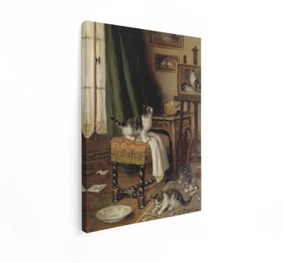 Artaza Canvas Schilderij Katten - 60x80 cm - Wanddecoratie Kittens Atelier - Muurdecoratie Vintage Dieren - Decoratie Woonkamer