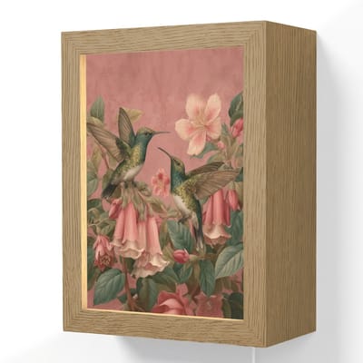 Wandlamp 15x20 cm - Oplaadbaar - Kolibries - Bloemen - Groen - Roze - Wandlampen binnen woonkamer - Slaapkamer lamp met kabel - Decoratieve nachtlamp - Vloerlamp snoer