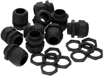 10 stuks Kalitec M25 kabelwartel, kunststof, klembereik 9,0-18 mm | M25 borgmoer, zwart kunststof | waterdichte kabeldoorvoer