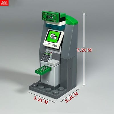MOC Briques ATM Dynamite Dollar Pièce de Monnaie Sac à Argent Livraison d'Argent Trésor Blocs de Construction Axés sur l'Apprentissage Pièces Assemblées Jouets Pour Enfants Cadeau gray