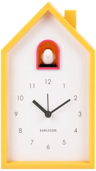Karlsson Wekker Modern Cuckoo - Heldergeel - 6x12x20cm - Scandinavisch - Wekker voor slaapkamer - Wekkers