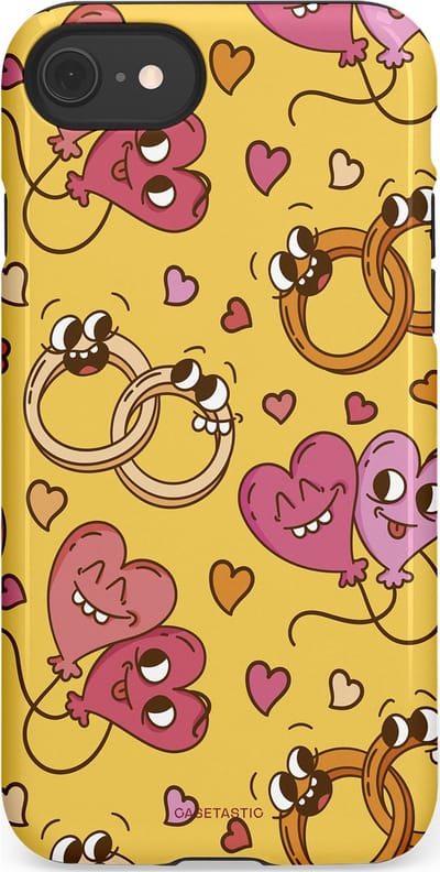 Casetastic Hoesje Geschikt voor Apple iPhone 7/8/SE - Stijlvolle Beschermende Duo-layer Case - Gele Hartenpret