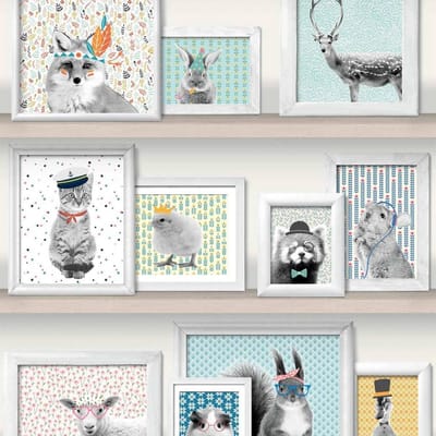 DUTCH-WALLCOVERINGS-Behang-dierenfotolijstjes-meerkleurig-L325-01