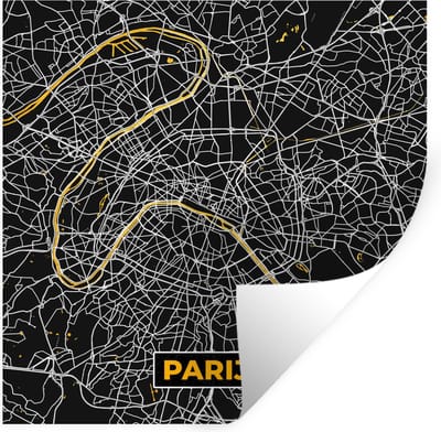Muurstickers - Sticker Folie - Kaart - Parijs - Stadskaart - Goud - Plattegrond - 100x100 cm - Plakfolie - Muurstickers Kinderkamer - Zelfklevend Behang XXL - Zelfklevend behangpapier - Stickerfolie