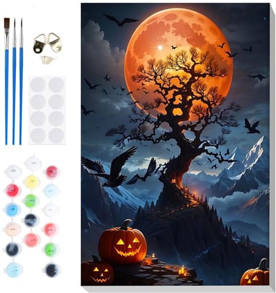 Dailygoods - Lxmsja Verf op nummer voor volwassenen beginner met frame, Halloween schilderen op nummer voor volwassenen op canvas, doe-het-zelf acryl schilderset kunst en ambachten geschenken voor thuis