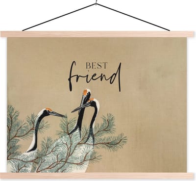 Posterhanger incl. Poster 120x90 cm - Schoolplaat - Japandi - Quotes - Best friend - Beste vrienden - Spreuken - Textielposter - Blanke latten