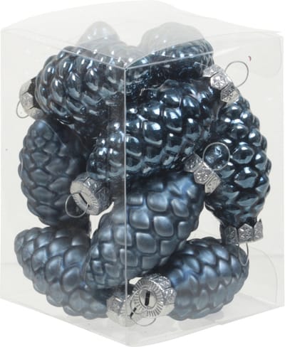 12x Dennenappel kersthangers/kerstballen donkerblauw van glas - 6 cm - mat/glans - Kerstboomversiering