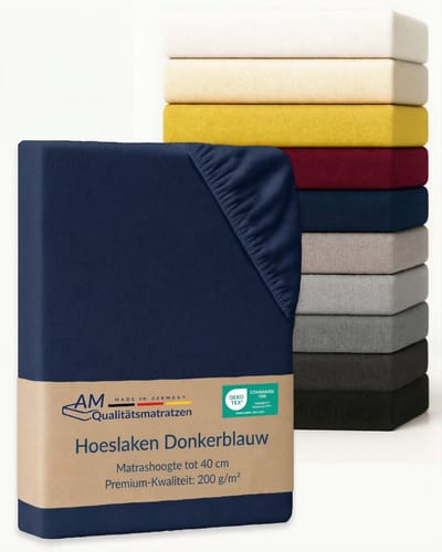 AM Qualitätsmatratzen Premium hoeslaken 80 x 200 cm boxspringbed (200gsm) in Donkerblauw - Made in Germany - OEKO TEX gecertificeerd topper hoeslaken - Jersey hoeslaken - Fitted Sheets
