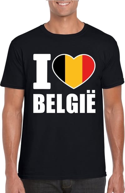 I love Belgie t-shirt - zwart - supporters - heren - landen - korte mouwen S