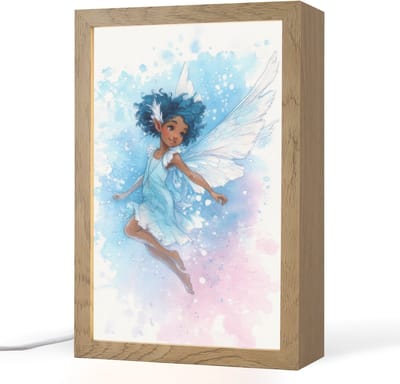 Nachtlampje 20x30 cm - Kinder lampje - Elf - Blauw - Magie - Roze - Tafellamp kinderkamer - Slaapkamer lamp - Bedlamp kinderen - Kinderlampje stopcontact - Wandlamp babykamer - Nachtlampjes
