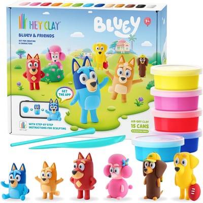 Hey Clay Bluey Speeldeeg voor kinderen + accessoires, boetseerklei, schuimdeeg 13 kleuren 3+