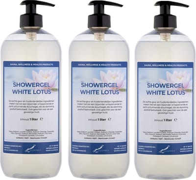 Douchegel White Lotus 1 liter - set van 3 stuks - met gratis pomp - showergel