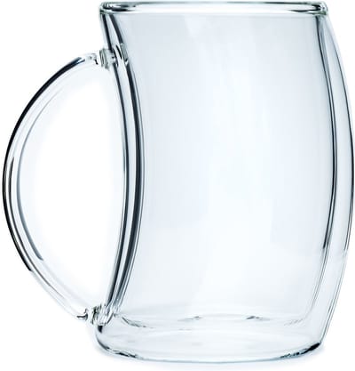 Intirilife dubbelwandig thermoglas - gebogen stijl - 200 ml inhoud - mondgeblazen geïsoleerd voor latte macchiato, als theeglas of koffieglas met handvat