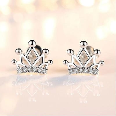 925 Sterling Zilver Delicaat Klein Holle Prinses Kroon Stud Oorbellen Met Glanzende Zirconia Voor Vrouwen Meisjes Oorbel Sieraden S -E515 white