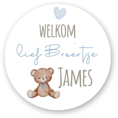 Sluitstickers geboorte met naam - Beertje – 25 stuks (4 cm) | Gepersonaliseerde stickers voor geboortekaartjes of traktaties- Pimp Studio