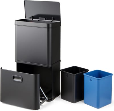 COSTWAY Vuilnisemmer 3 vakken, 56 l afvalscheidingssysteem incl. 2 uitneembare afvalemmers 2 x 10 l + 36 L, elektrische afvalemmer met sensor en softclose-deksel, voor keuken, kantoor (zwart)
