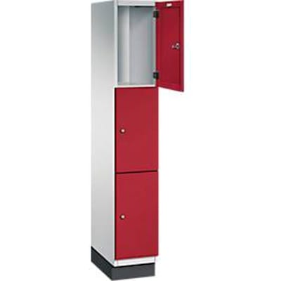 C+P Cambio lockerkast, 1 vak, 3 vakken, met plint, B 300 x D 525 x H 1980 mm, lichtgrijs/ruinrood