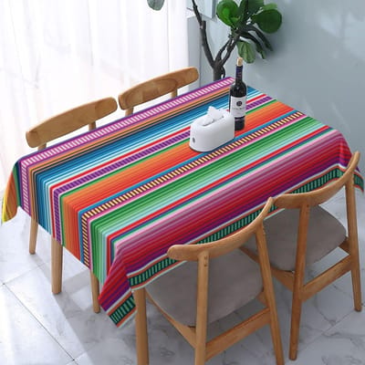 Mexicaans Kleurrijk Streep Patroon Rechthoekig Tafelkleed Feest Decoratie Herbruikbaar Waterdicht Tafelkleed Keuken Eetkamer Tafel Decoraties 90x140cm gray
