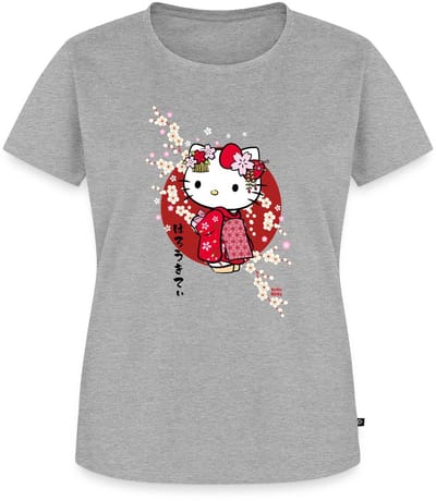 Hello Kitty In Een Rode Kimono En Kersenbloesems Premium T Shirt Dames