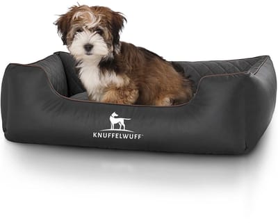 Knuffelwuff laser-gewatteerd kunstleer hondenbed Milan M-L 85 x 63cm zwart