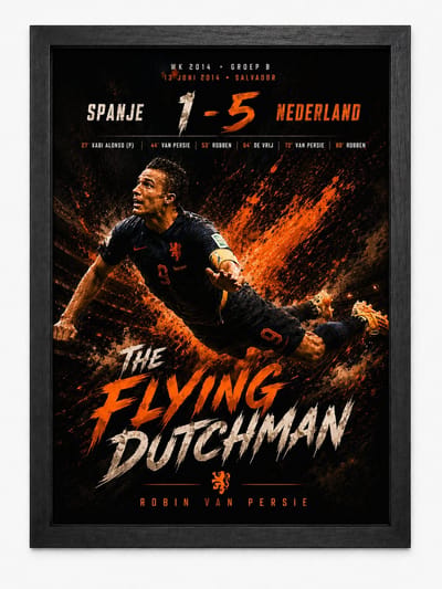 Robin van Persie Poster | The Flying Dutchman WK 2014 | Spanje 1-5 Nederland | Inclusief Zwarte A4 Lijst