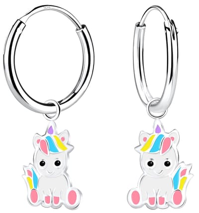 Joy|S - Zilveren baby eenhoorn bedel oorbellen - unicorn oorringen - kinderoorbellen