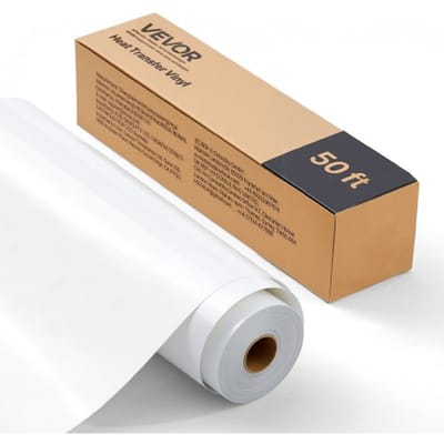 VEVOR Heat Transfer Vinyl (304,8 x 15240 mm), glanzend wit HTV strijkvinylrol, compatibel met snijmachines, voor diverse materialen: T-shirts, kussens, hoeden